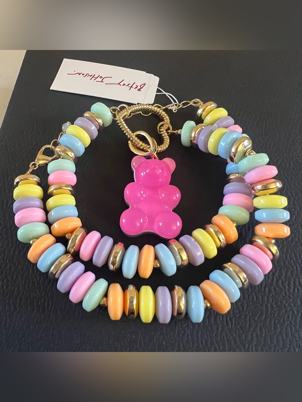 Betsey Johnson Pink Gummy Bear Charm Pastel Beaded Necklace - Picture 15 of 16